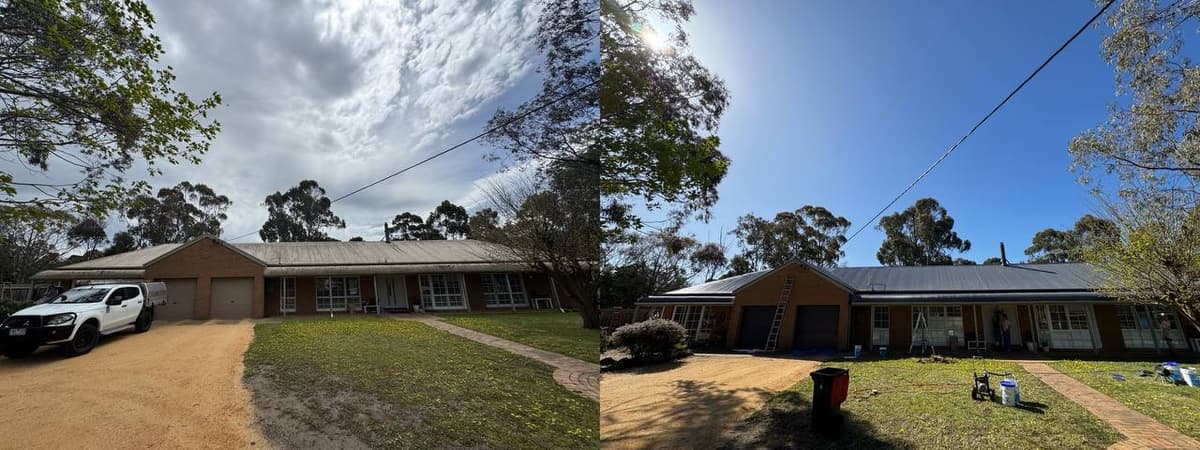 Before and after metal roof painting rural Geelong – Skyways Roofing