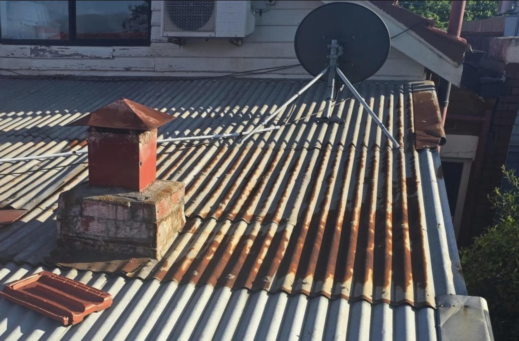 Rust and corrosion on a metal roof in Sunbury